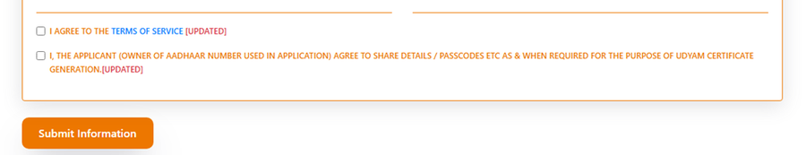 Accept terms and submit information