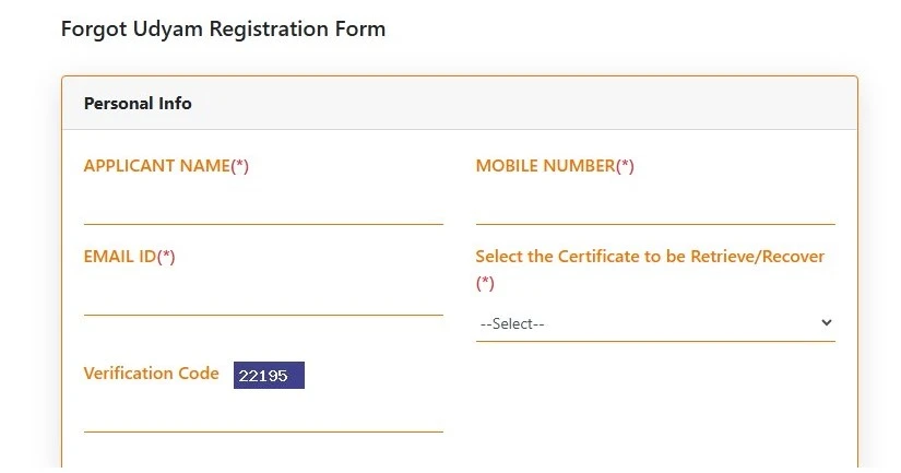 Step 2: Open the Forgot Udyam Registration Form
